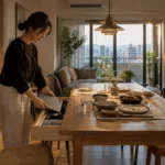小坪數住宅將餐桌在遠端工作與用餐之間靈活切換